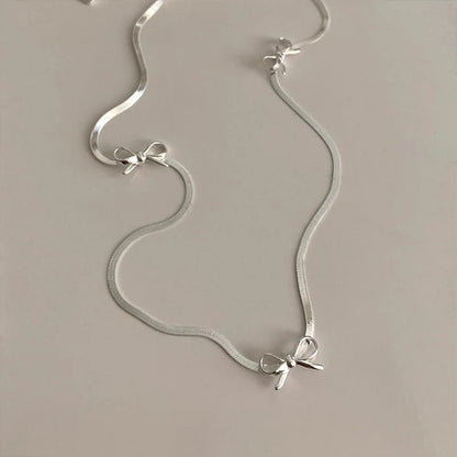 Kawaii Bow Necklace 🌟 | 925 Sterling Silver Minimalist Jewelry 🎀 | Exquisite Personalized Collarbone Chain for Women 💖