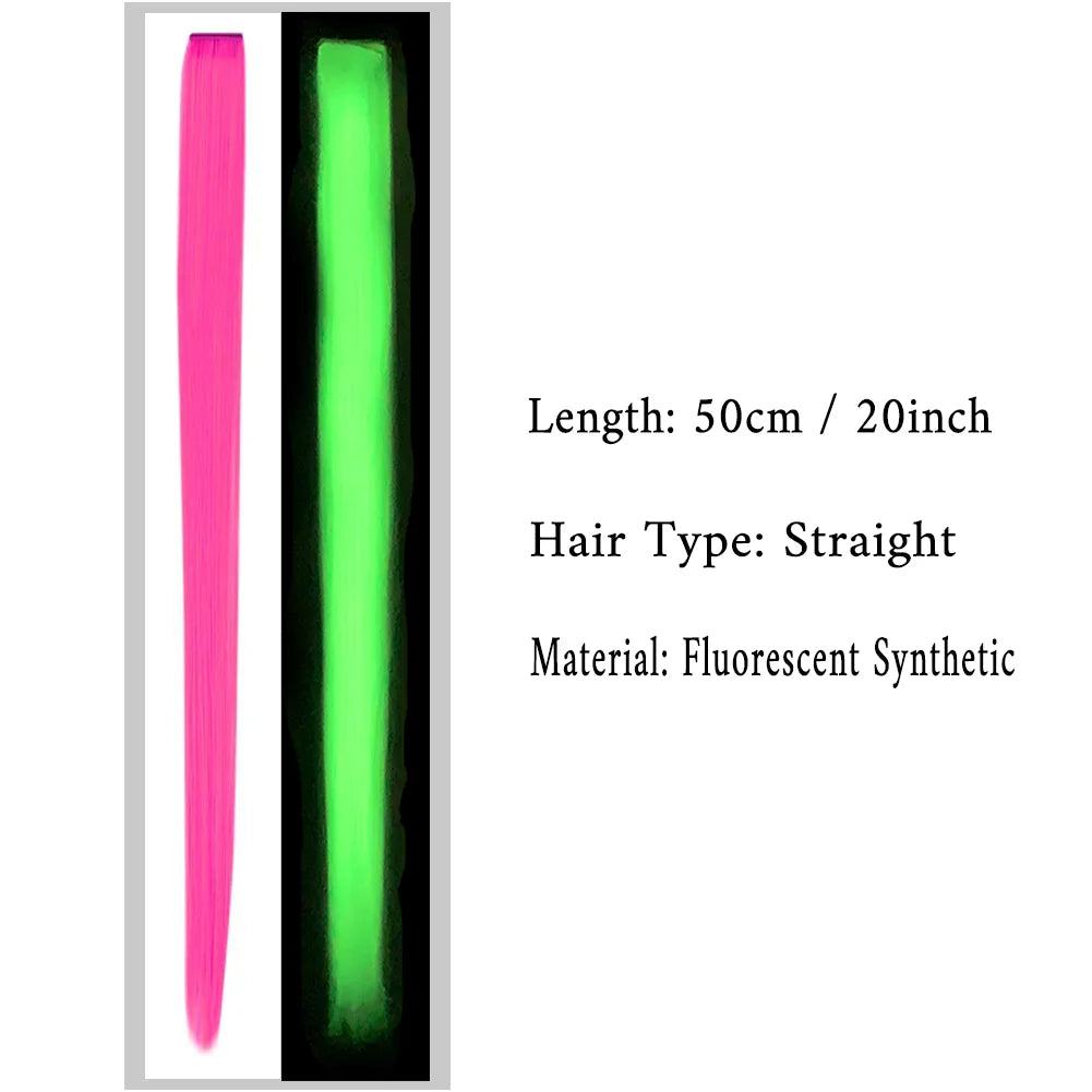 Glow In The Dark 20 Inch Rainbow Hair Extensions Clip On Wig ✨🌈🎀