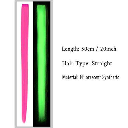 Glow In The Dark 20 Inch Rainbow Hair Extensions Clip On Wig ✨🌈🎀