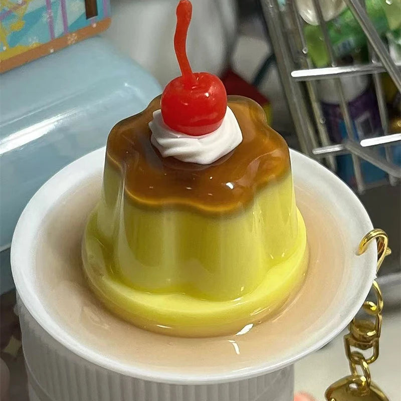 Sweet Pudding Keychain Pendant With Cherry and Tiny Fish Charm 🍒🐟