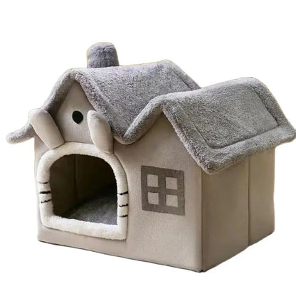 Kawaii Cozy Cat Nest 🐾🌸 | Double Roof Pet House for All Seasons 🌈 | Warm & Washable Small Dog Bed 🐶✨