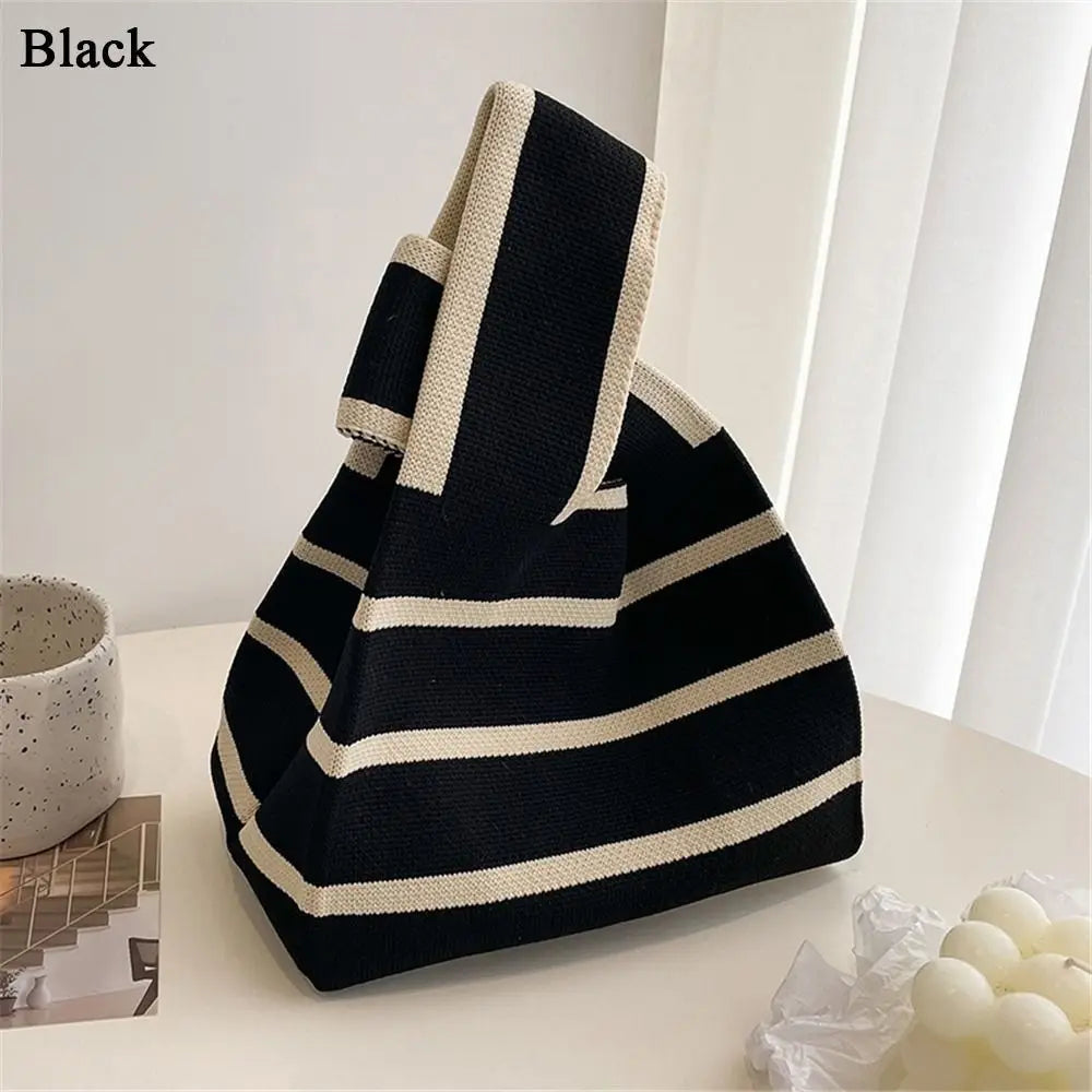 Kawaii Knitted Stripe Wrist Bag 🌈✨ | Adorable Large-Capacity Tote for Trendy Shopping 👜💕