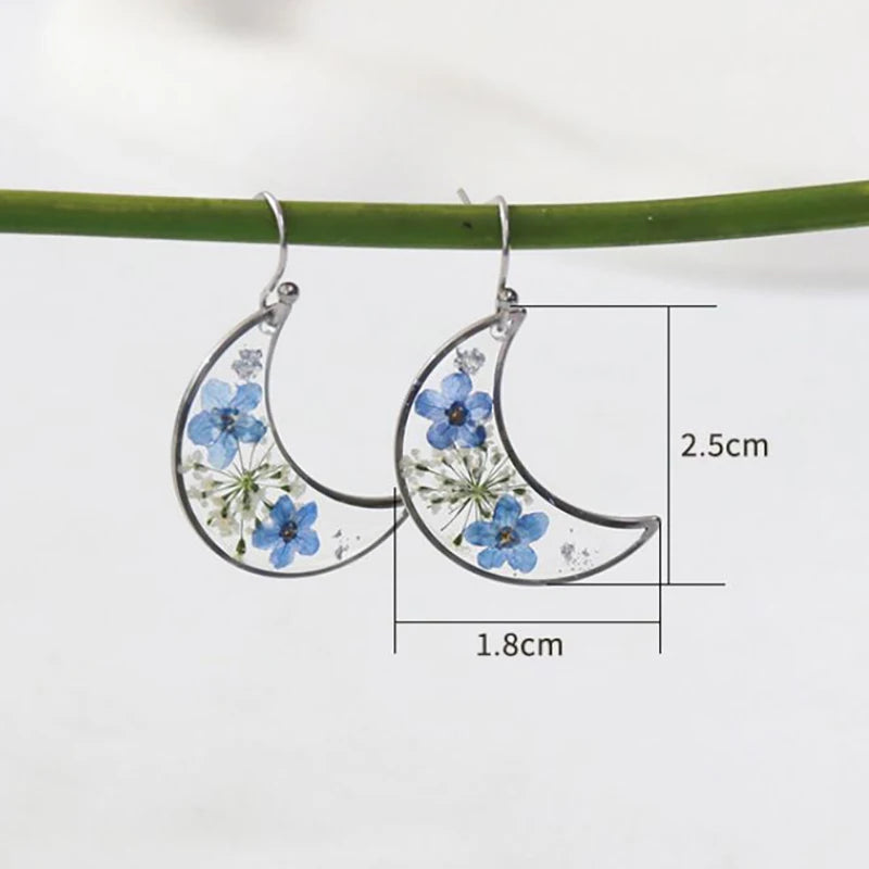 Elegant Pressed Flower Earrings For Women Natural Blue Floral Drop Earrings Handmake Epoxy Resin Plant Earring Jewelry Wholesale