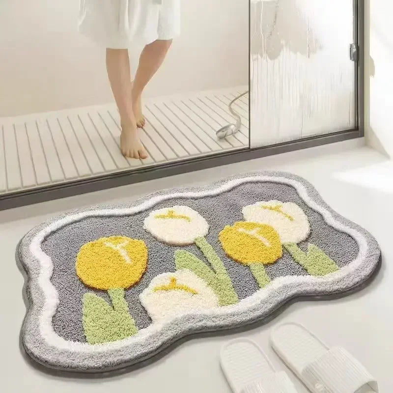 Kawaii Floral Plush Bathroom Mat 🌸✨ | Soft, Absorbent & Non-Slip Floor Carpet for Cozy Spaces! 🛁💖