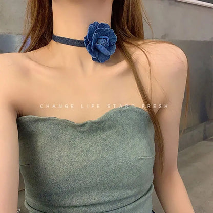 Kawaii Long Rose Flower Choker 🌹✨ | Adjustable Romantic Necklace for Sweet Style 🌸💖