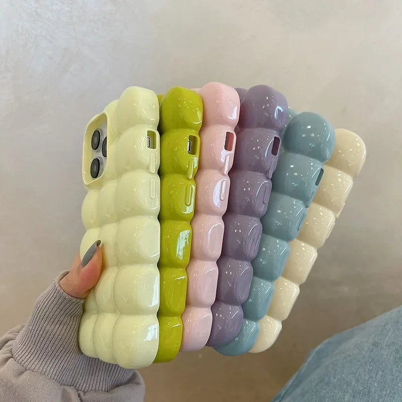 Kawaii 3D Block Lattice iPhone Case 🎀🍬 | Shockproof Soft Silicone Cover for iPhone 11-16 Pro Max ✨