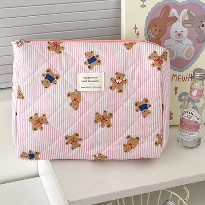 Kawaii Pink Bear Cosmetic Bag 🌸✨ | Cute Zipper Makeup Organizer for Girls 🎀 | Travel Toiletry Pouch 🐻💖