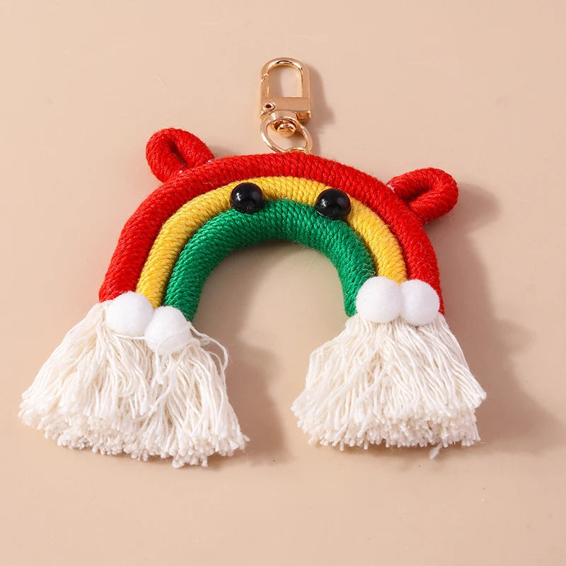 Pastel Rainbow Tassel Hand Knit Keychain For Car Bag Gift 🎀🌈💖