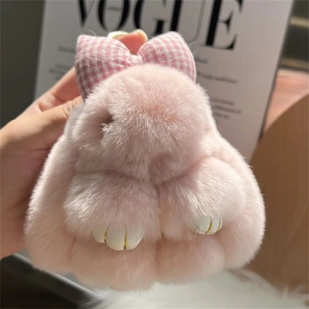 Plush Bunny Keychain Cute Bowknot Fur Rabbit Toy Charm 🐰✨