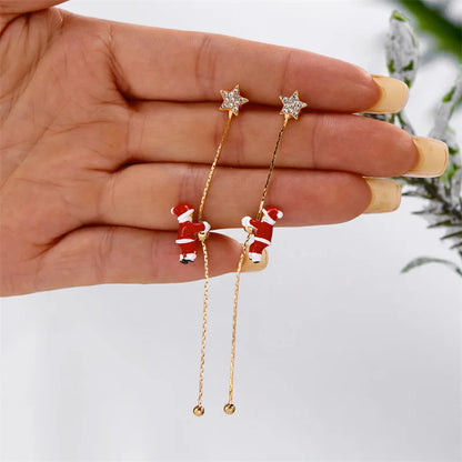 Santa Tassel Earrings Asymmetric Dangle for Women Christmas Snowflake 🎄✨