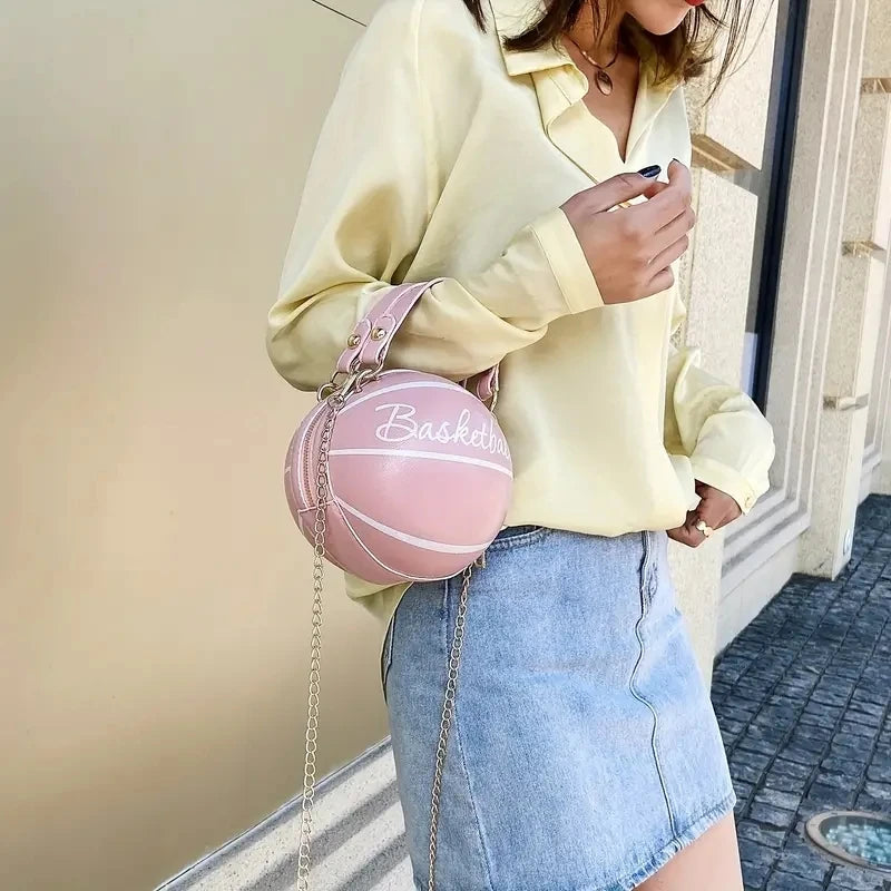 Kawaii Basketball Chic: PU Leather Chain Shoulder Bag 😍🏀✨ - Trendy Crossbody for Teens!