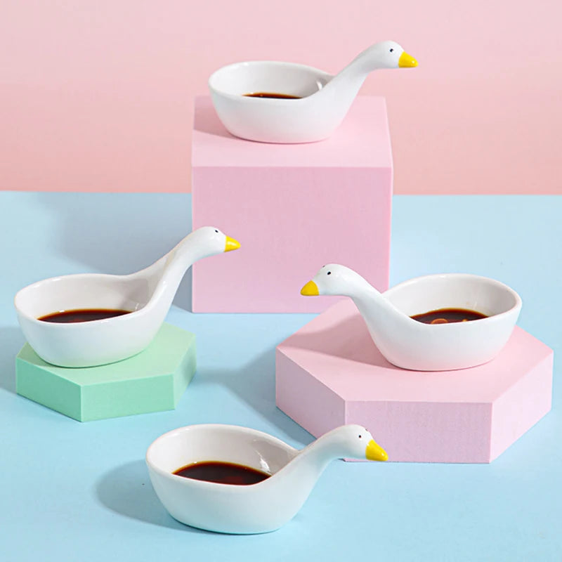 Adorable Swan Ceramic Dipping Bowls Set 🦢✨ - Cute Kawaii Sauce Dishes for Soy, Snacks & More! 🍅🥢