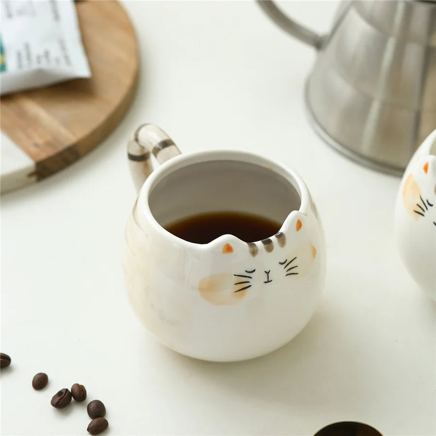 Adorable Cat-Shaped Ceramic Mug 🐱✨ - 380ml Kawaii Coffee, Milk & Water Cup!
