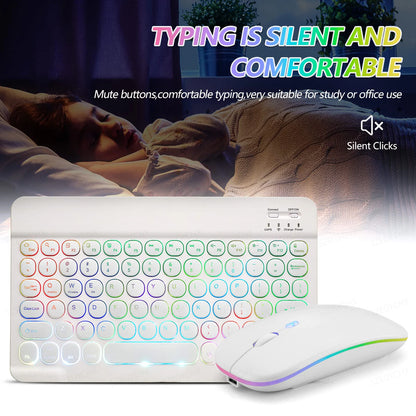Kawaii Bluetooth Magic: Adorable 7-Color Backlit Keyboard & Silent Mouse for iPad & Tablets 🐾✨💖