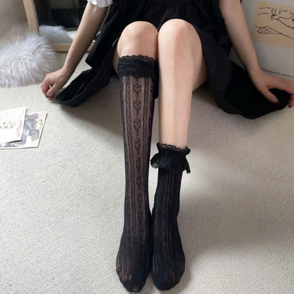 Kave Black Japanese Style Lolita Knee High Socks For Women With Delicate Lace Bow Detail 🧦🎀 Sweet And Playful Look