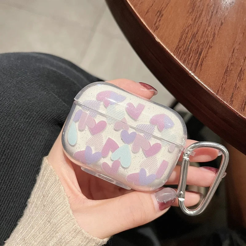 ✨Cute Glittery Heart Silicone Case for AirPods Pro 2 & 1/2/3 💖🎀 – Adorable Cartoon Style Charging Cover! 🎉 - Pixie Quill