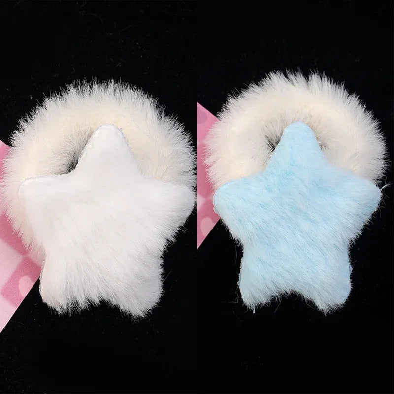 Kawaii Winter Furry Star Hair Ties 🌟✨ Cute Plush Scrunchies for Girls & Women - Colorful, Fashionable Fur Hair Bands! 🎀