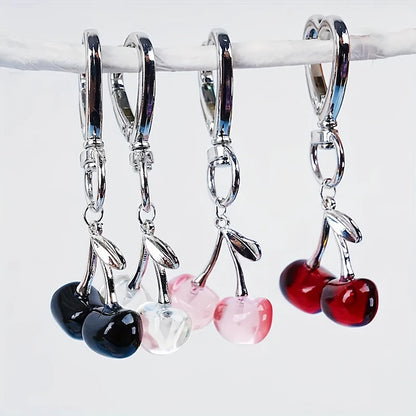 Heart Shaped Resin Cherry Keychain With Lobster Clasp Cute Bag Charm 💖🍒