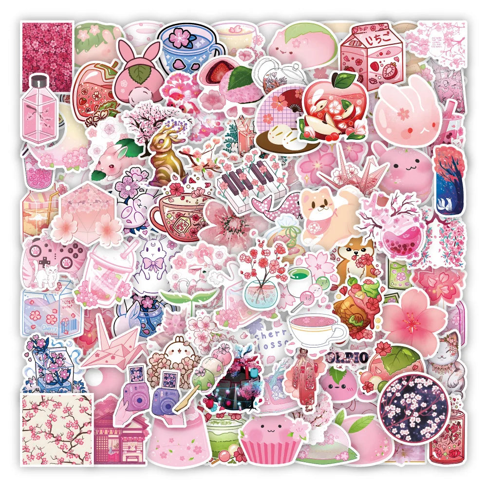 Kawaii Pink Sakura Blossom Stickers 🌸✨ - 50/100 Waterproof Vinyl Decals for Scrapbooking & Aesthetic Decor!