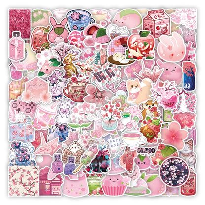 Kawaii Pink Sakura Blossom Stickers 🌸✨ - 50/100 Waterproof Vinyl Decals for Scrapbooking & Aesthetic Decor!