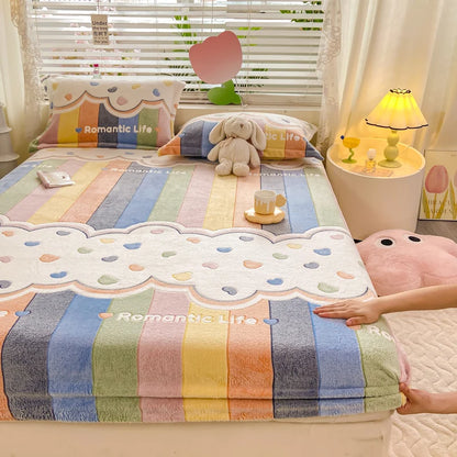 Cozy Kawaii Snowflake Velvet Fitted Sheet 🌨️✨ Fluffy Coral Fleece for Winter Dreams! 💖 Custom Sizes Available! 🛏️