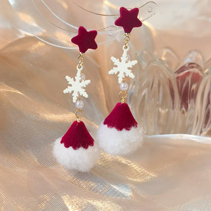 Christmas Red Bow Snowflake Drop Earrings For Women Long Party Jewelry Gift 🎀❄️✨