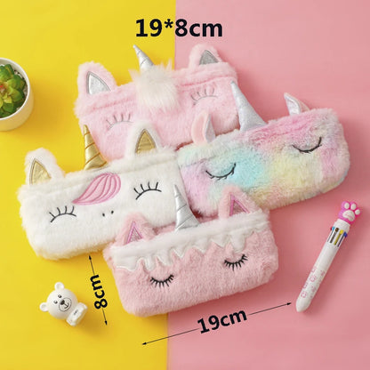 Kawaii Plush Unicorn Pencil Case - Magical School Essential 🦄✨