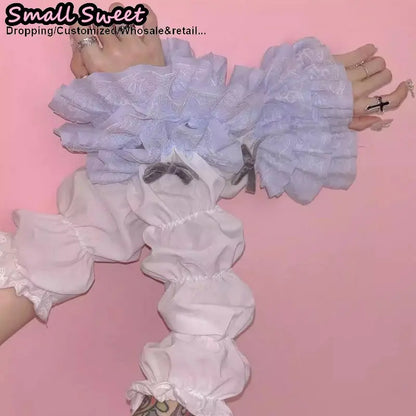Gothic Lolita Half Finger Arm Warmers With Lace Cuff Gloves For Women 🖤🧶