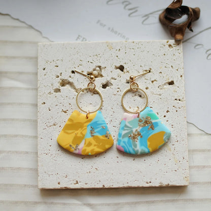 Pastel Marble Shield Polymer Clay Drop Earrings With Brass Ring Charm 💗✨