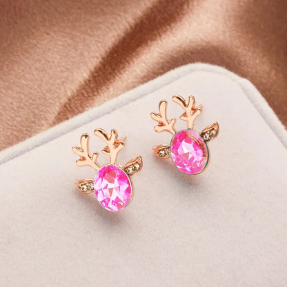 Deer Stud Earrings Cute Antler Charm CZ Crystal Gift For Girls Women 🎀🦌✨