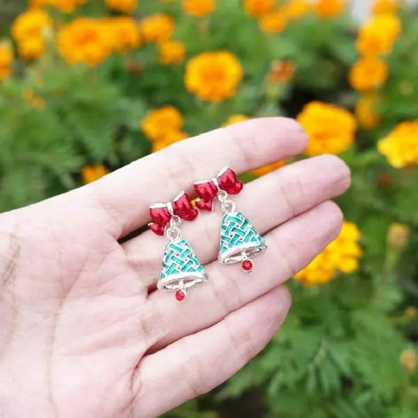 Whimsical Christmas Light Bulb Drop Earrings With Rhinestone Bowknot 🎀✨