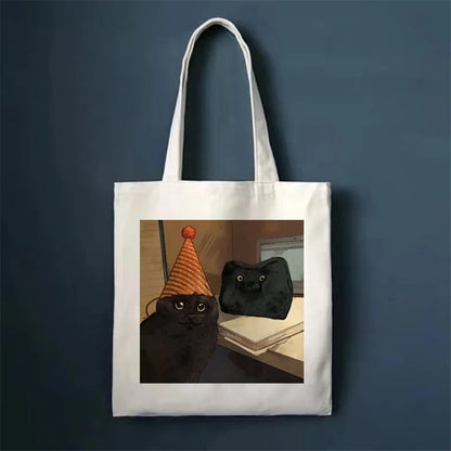 🐾 Whimsical Cat Canvas Tote 🌈 - Cute & Eco-Friendly Shopping Bag for Trendy Girls 🛍️✨ - Pixie Quill