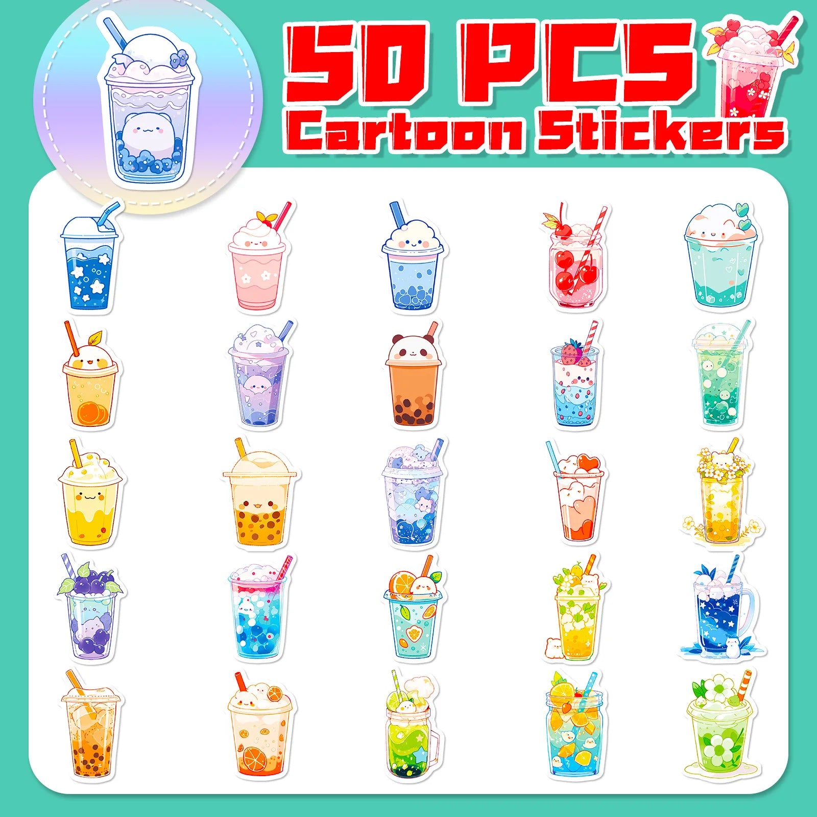 ✨ 50PCS Adorable Pearl Milk Tea Sticker Collection 🍵🎨 – Perfect for DIY Fun on Phones, Laptops & More! 🌈 - Pixie Quill