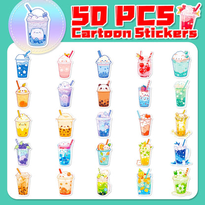 ✨ 50PCS Adorable Pearl Milk Tea Sticker Collection 🍵🎨 – Perfect for DIY Fun on Phones, Laptops & More! 🌈 - Pixie Quill
