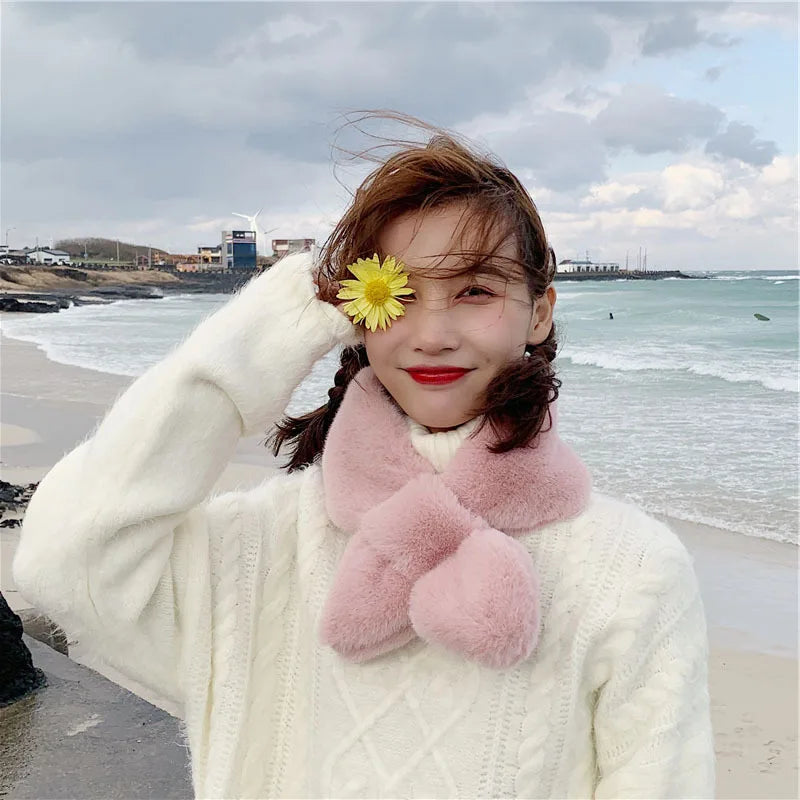 Whimsical Faux Fur Collar Scarf For Women Winter Warmth Cute Plush 🌈🐰❄️