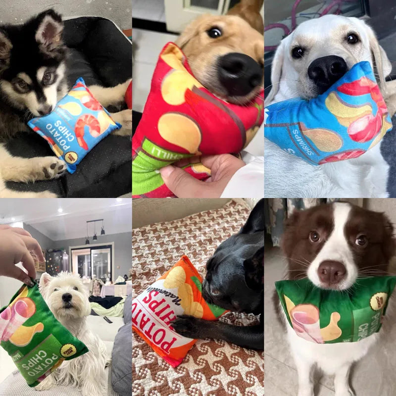 Kawaii Crunchy Dog Crisps Plush Squeaky Chew Toy 🐶✨ | Bite-Resistant Fun for Small & Medium Pets! 🍟💖