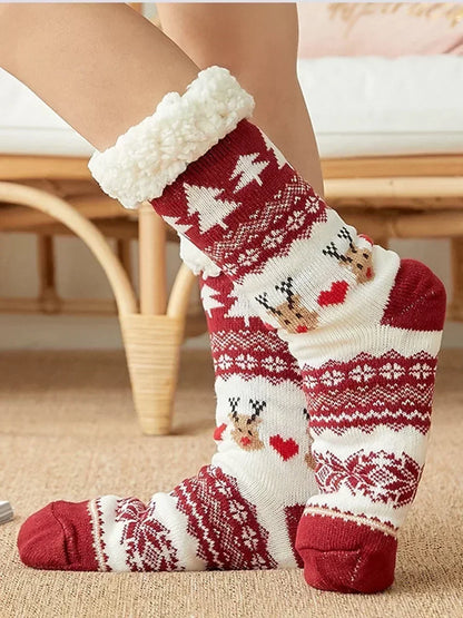 Fluffy Winter Socks For Women Warm Plush Non Slip Slipper Snowflake Gift ❄️🎁