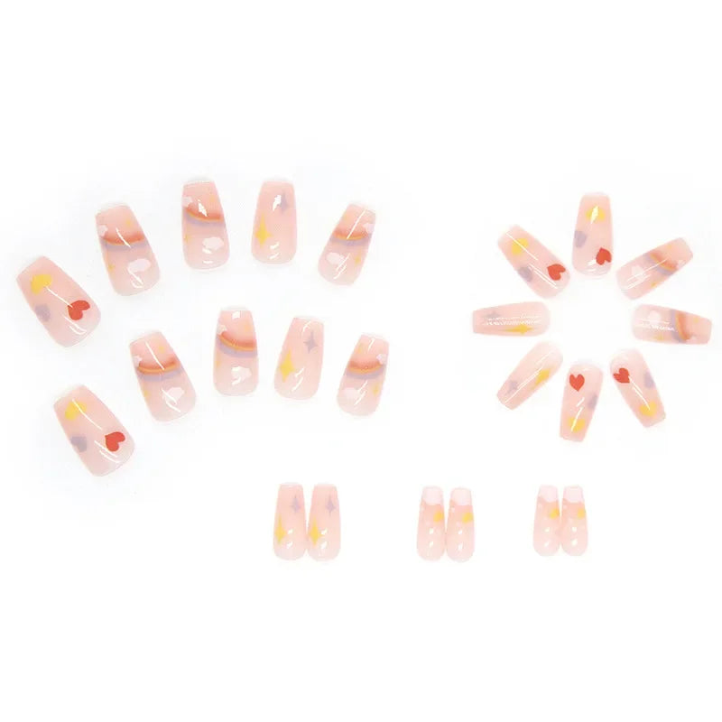 ✨ 24P Kawaii Rainbow Ballerina Press-On Nails 💅 - Adorable Full Cover Artificial Fake Nails for Creative Nail Art! 🌈