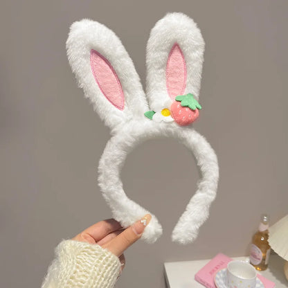 Kawaii Plush Strawberry Rabbit Ear Headband 🌸💖 Cute Fashion Accessory for Women & Girls – Perfect for Parties & Face Washing!