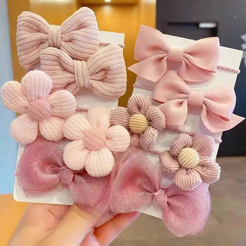 Kawaii 10-Piece Floral Bow Hairbands 🌸✨ | Adorable Elastic Hair Ties for Girls 🎀💕 | Stylish Kids' Headwear Accessories