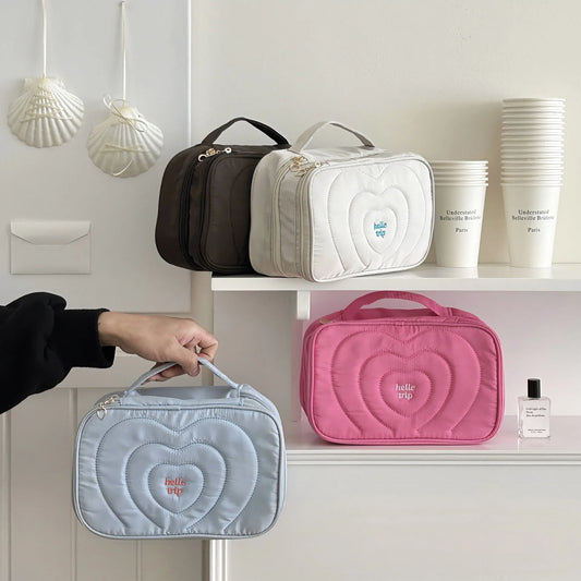 Kawaii Heart Tote Bag 💖 | Spacious Makeup Organizer for Daily Essentials ✨ | Adorable Travel Toiletry Case 🌸