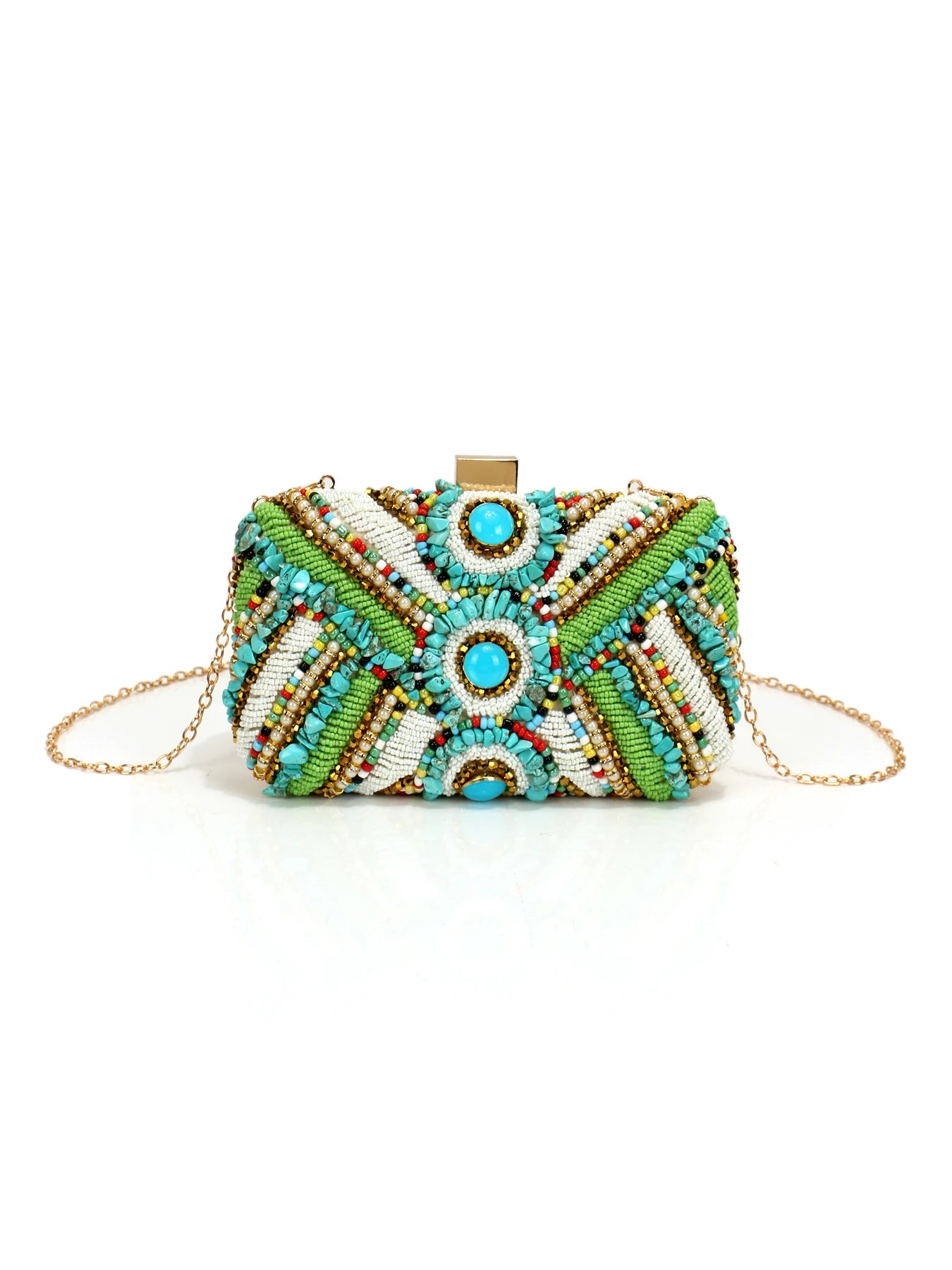 Emerald Green Beaded Embroidery Evening Clutch With Flap And Chain 🎀✨