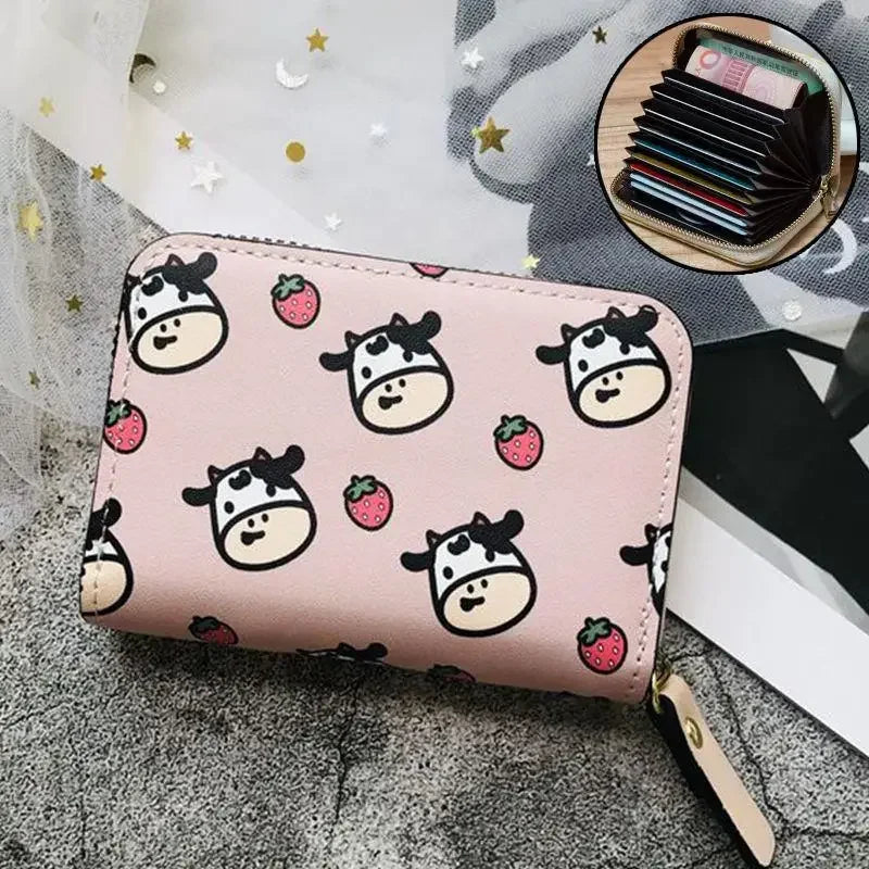 Women's Short Wallet Sweet PU Leather Cute Small Coin Purse Three Fold Card Holder Bag