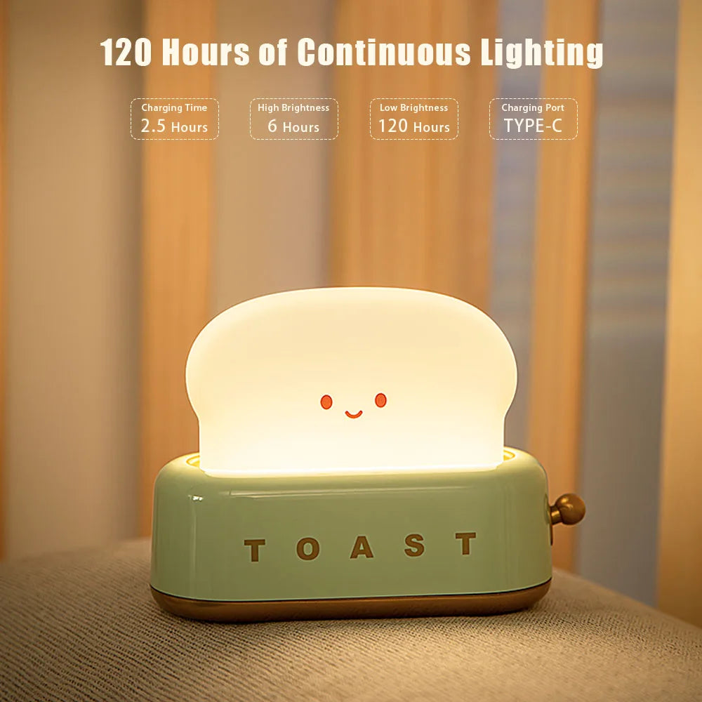 🍞 Adorable Toasty LED Night Light | Fun Bread Table Lamp with Timer 🌙✨ - Pixie Quill