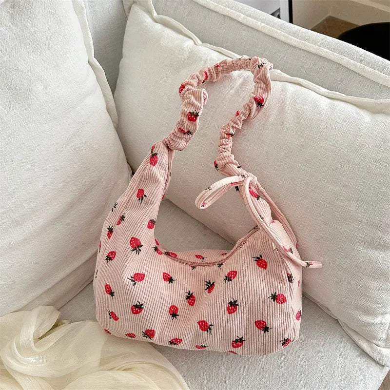 🍓Cute Corduroy Strawberry Shoulder Bag 🌟 Soft & Versatile Crossbody for Trendy Students! 💖 - Pixie Quill