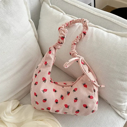 🍓Cute Corduroy Strawberry Shoulder Bag 🌟 Soft & Versatile Crossbody for Trendy Students! 💖 - Pixie Quill