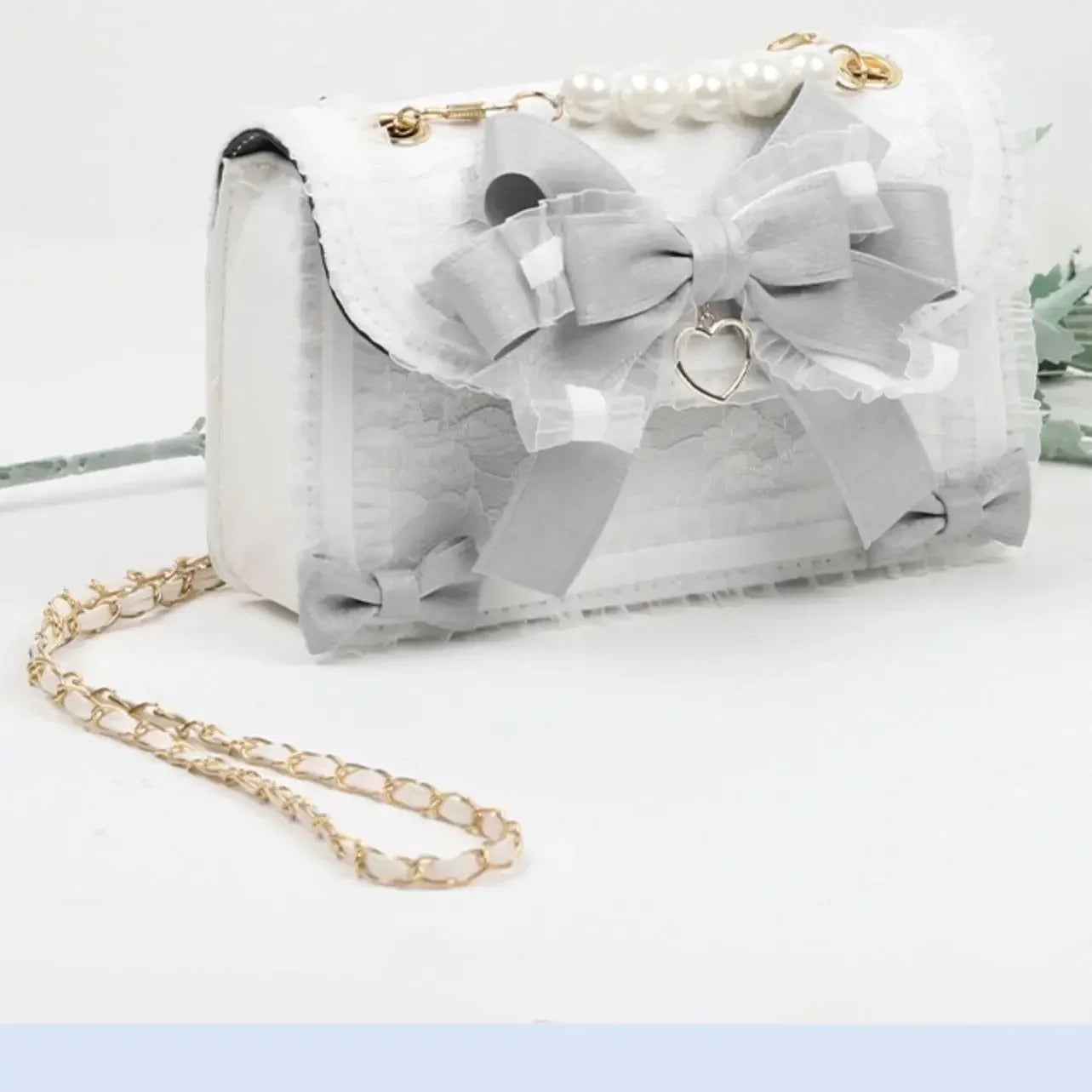 ✨ Kawaii Lolita Bow & Lace Crossbody Bag 🎀 | Pearl-Embellished Japanese Style Purse for Trendy Girls 🌸