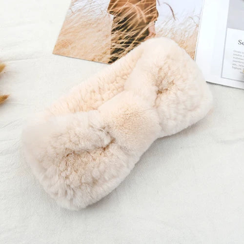 Lux Rex Rabbit Fur Knit Headband For Winter Warmth And Cute Vibes 🧣🐇