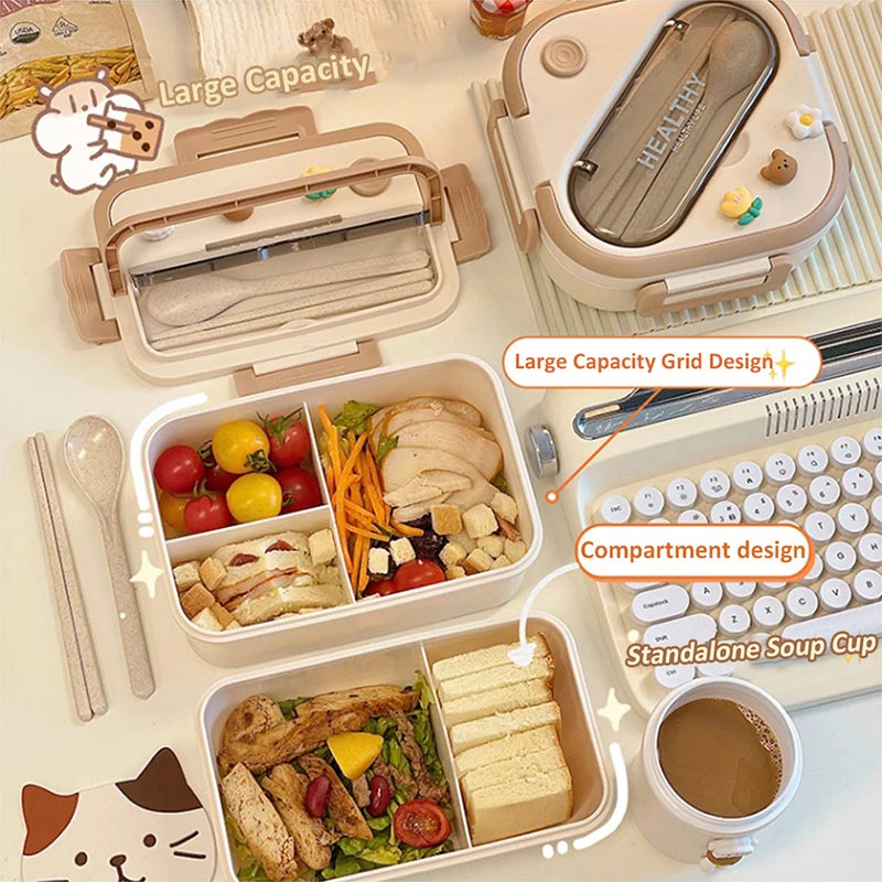 ✨ Adorable Bento Buddy: Cute & Compact Lunch Box with Fun Compartments for School & Picnics! 🍱🎒 - Pixie Quill