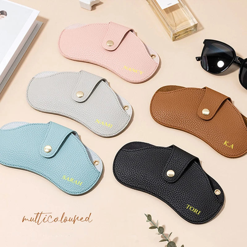 Kawaii Custom Initials Sunglasses Pouch 🌈✨ Cute PU Leather Glasses Case for Stylish Travel 🕶️🎀 Personalized Gift!